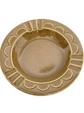Vintage Mid Century Green Speckled Ceramic Ashtray 5.5" Scalloped Edge